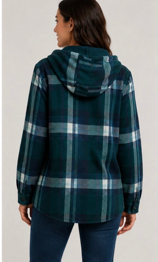 Realtree Women’s Hooded Plaid Shirt Jacket