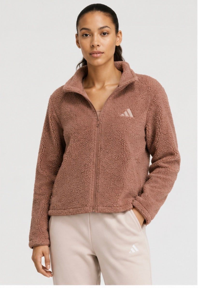 Adidas Women’s Sherpa Fleece Full-Zip Jacket – Dusty Rose