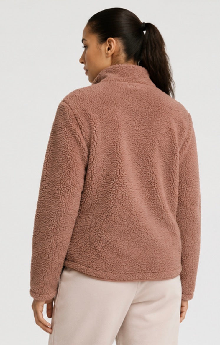 Adidas Women’s Sherpa Fleece Full-Zip Jacket – Dusty Rose