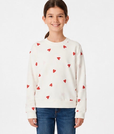 Gap Kids Heart Print Crewneck Sweatshirt – White