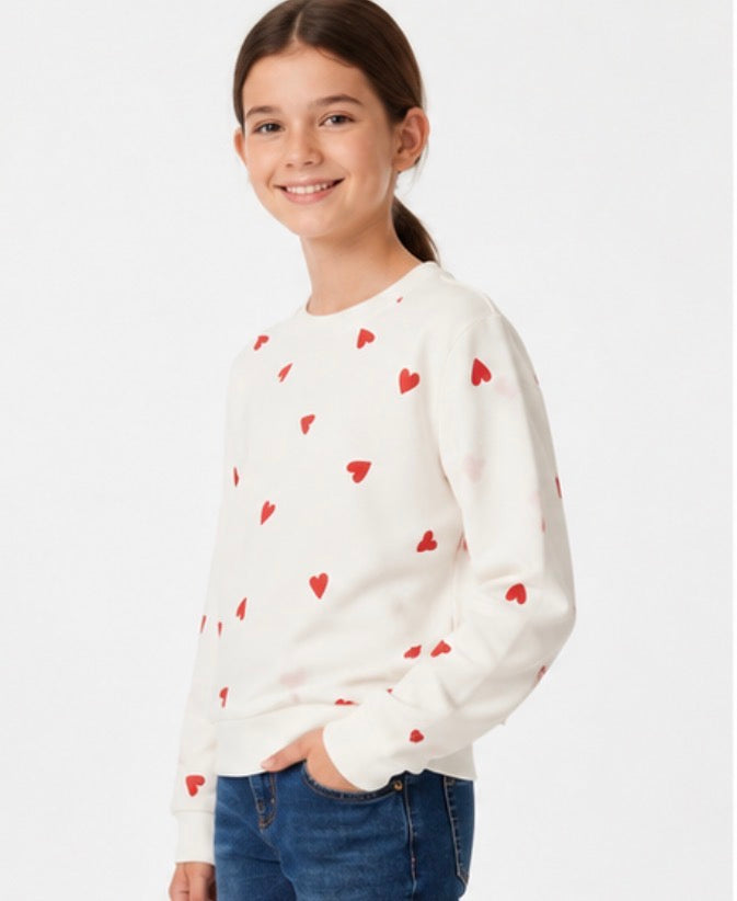 Gap Kids Heart Print Crewneck Sweatshirt – White