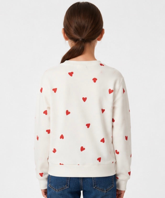 Gap Kids Heart Print Crewneck Sweatshirt – White