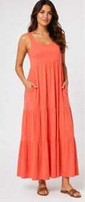 Black Bow Women’s Tiered Maxi Dress – Coral