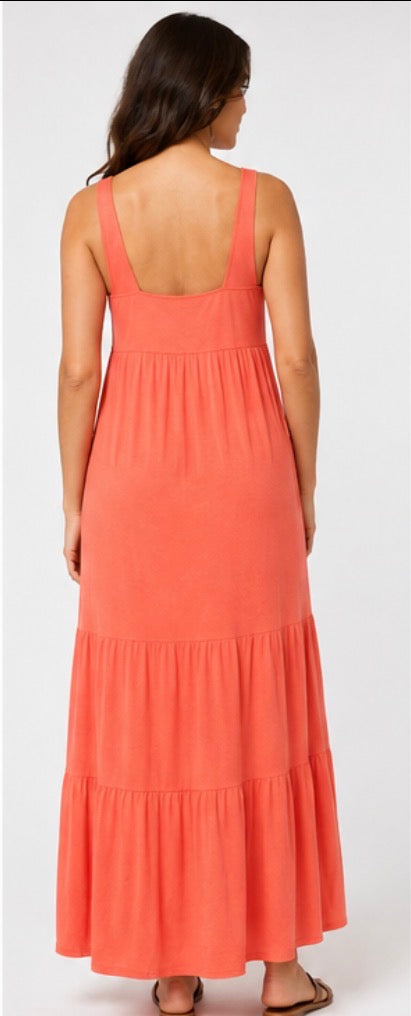 Black Bow Women’s Tiered Maxi Dress – Coral