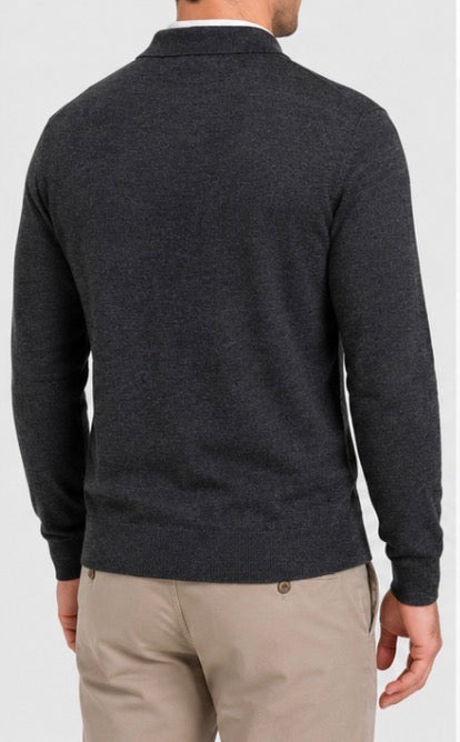 Modern English Men’s 100% Merino Wool Polo Sweater – Charcoal Grey