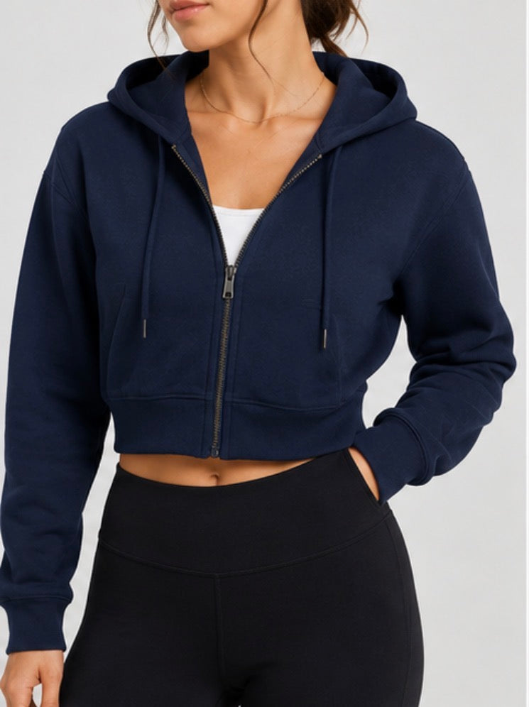 Tuff Athletics Women’s Cropped Full-Zip Hoodie – Navy Blue