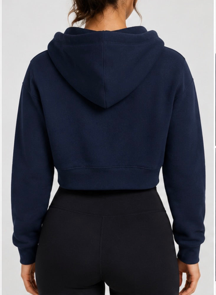 Tuff Athletics Women’s Cropped Full-Zip Hoodie – Navy Blue