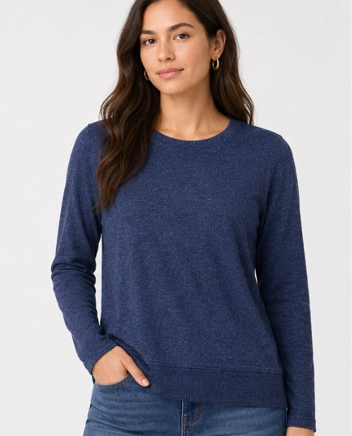 Buffalo David Bitton Women’s Long Sleeve Crew Neck Top – Navy