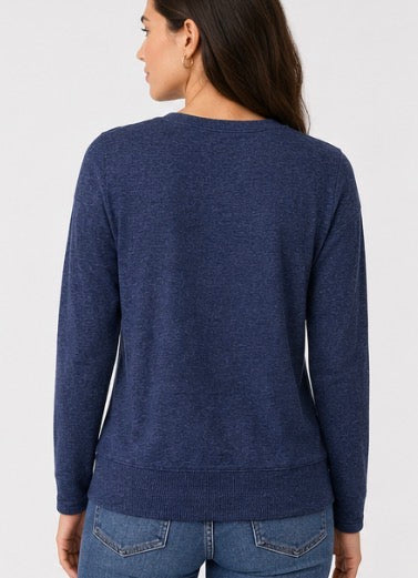 Buffalo David Bitton Women’s Long Sleeve Crew Neck Top – Navy