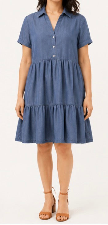 Simon Chang Women’s Tiered Denim Blue Dress