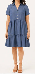 Simon Chang Women’s Tiered Denim Blue Dress