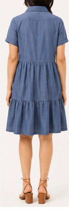 Simon Chang Women’s Tiered Denim Blue Dress