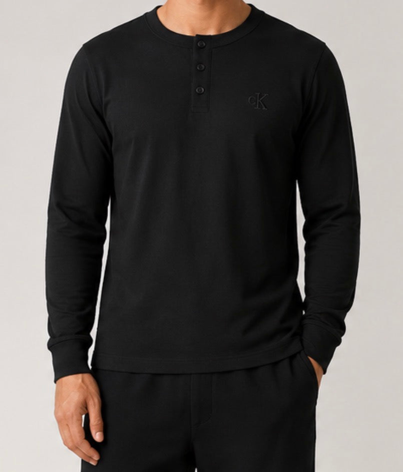 Calvin Klein Men’s Black Henley Long Sleeve Shirt