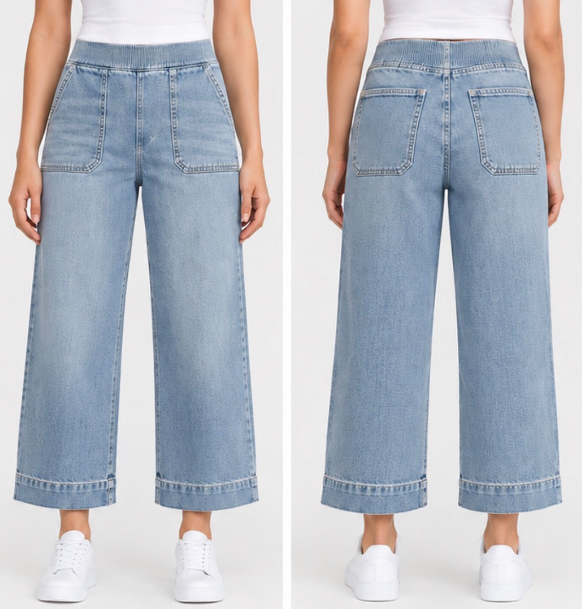 S.C. & CO. Women’s Pull-On Wide Leg Denim Crop – Light Blue