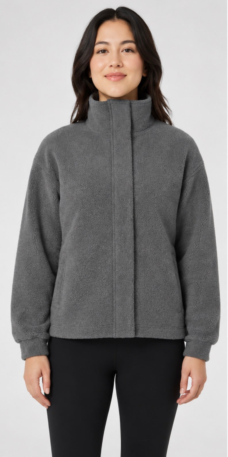 Mondetta Women’s Sherpa Fleece Full-Zip Jacket – Grey