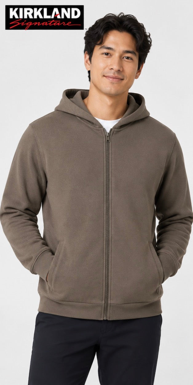 Kirkland Signature Men’s Full-Zip Hoodie – Taupe Brown