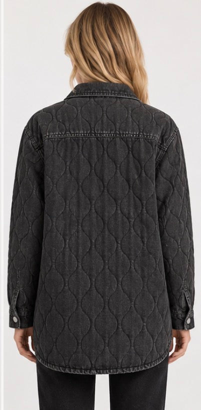 Pepe Jeans Women’s Quilted Denim Jacket – Washed Black