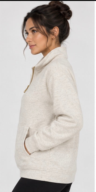 Danskin Women’s Half-Zip Fleece Pullover Sweatshirt – Oatmeal Heather