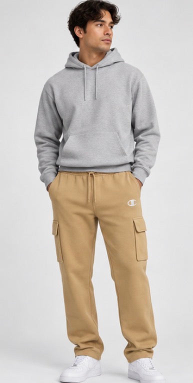 Champion Men’s Cargo Sweatpants – Tan Fleece Utility Joggers