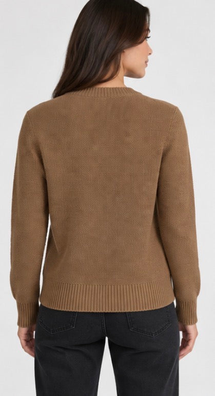 Matty M Women’s Textured Knit Crewneck Sweater – Brown