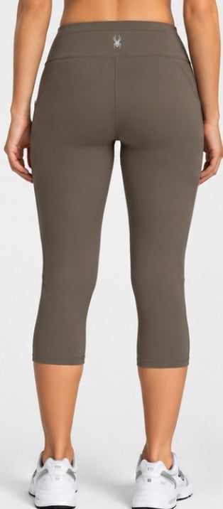Spyder Women’s Active Capri Leggings with Side Pockets – Taupe