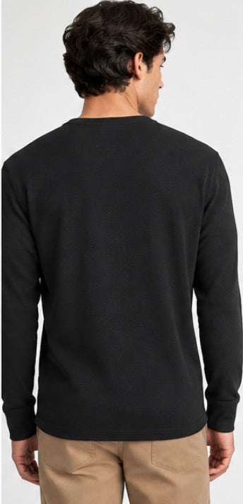 Banana Republic Men’s Ribbed Henley Long Sleeve Shirt – Black