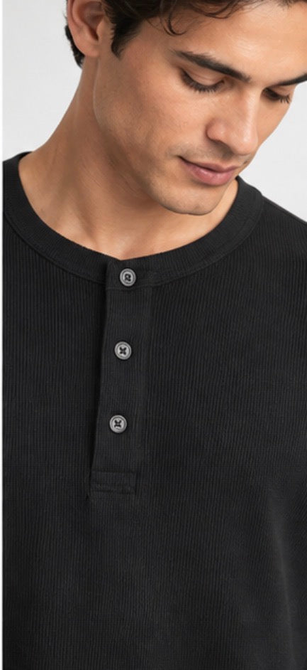Banana Republic Men’s Ribbed Henley Long Sleeve Shirt – Black
