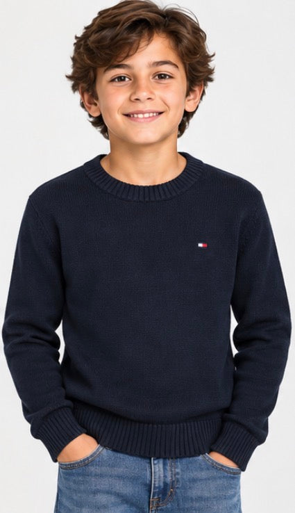 Tommy Hilfiger Boys’ Crew Neck Knit Sweater – Navy Blue