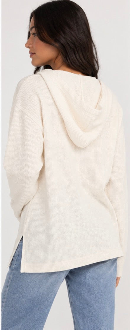 Roxy Women’s Waffle Knit Hooded Button-Up Cardigan – Cream