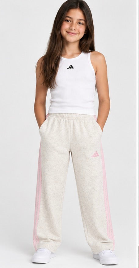 Adidas Girls’ 3-Stripe Straight-Leg Pants – Oatmeal & Pink