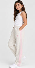 Adidas Girls’ 3-Stripe Straight-Leg Pants – Oatmeal & Pink