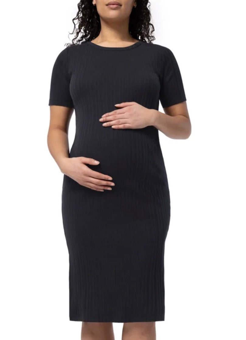 Parasuco Maternity Ribbed Short-Sleeve Dress – Black