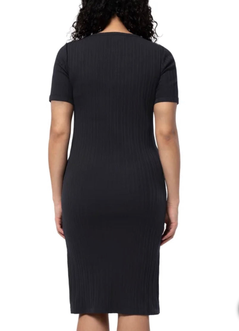 Parasuco Maternity Ribbed Short-Sleeve Dress – Black