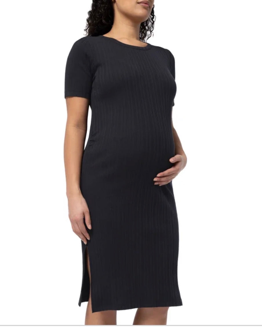 Parasuco Maternity Ribbed Short-Sleeve Dress – Black