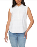 LOFT Women's Sleeveless Ruffle Blouse – Lightweight Collared Button Placket Shirt