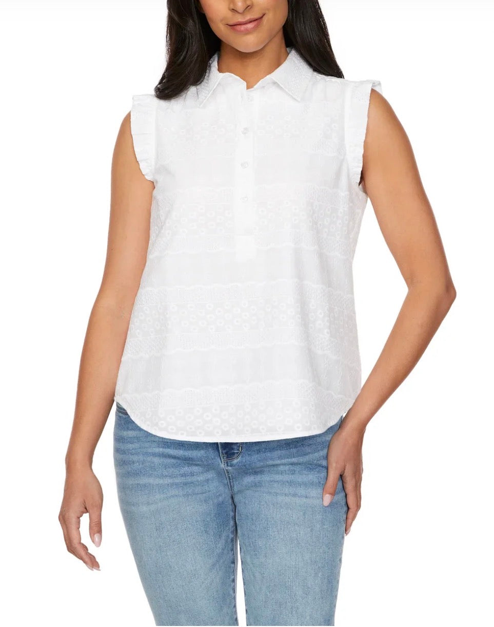 LOFT Women's Sleeveless Ruffle Blouse – Lightweight Collared Button Placket Shirt