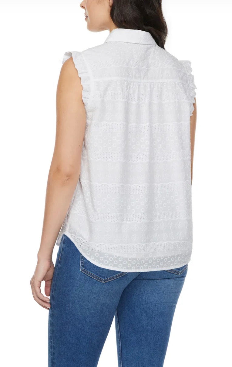 LOFT Women's Sleeveless Ruffle Blouse – Lightweight Collared Button Placket Shirt