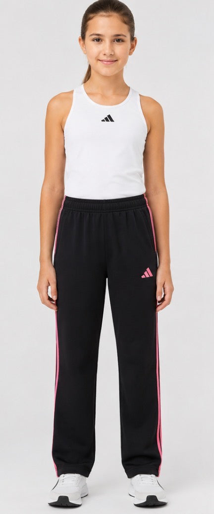 Girls’ Black Adidas Track Pants with Pink Side Stripes