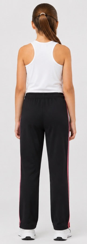 Girls’ Black Adidas Track Pants with Pink Side Stripes