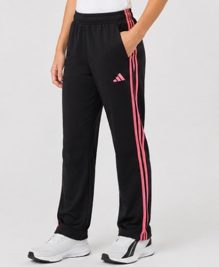 Girls’ Black Adidas Track Pants with Pink Side Stripes